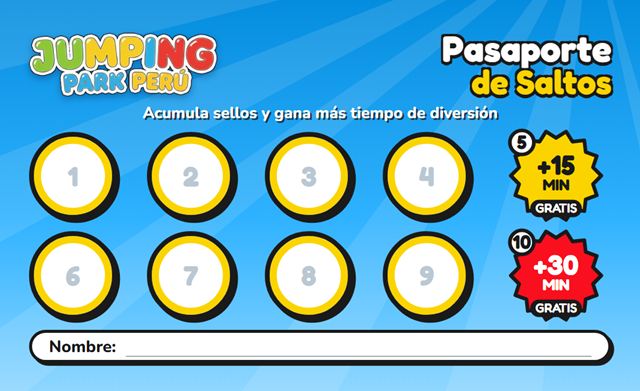 Reverso de la tarjeta con los 10 sellos y los premios de 15 y 30 minutos